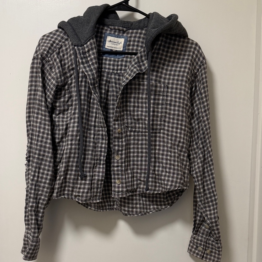 American Eagle Outfitters Checkered Shirt with Hoodie